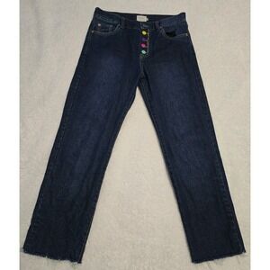 NYBD Women's Jeans With Multi-colored Buttons Distressed Buttom Hem Sz 42